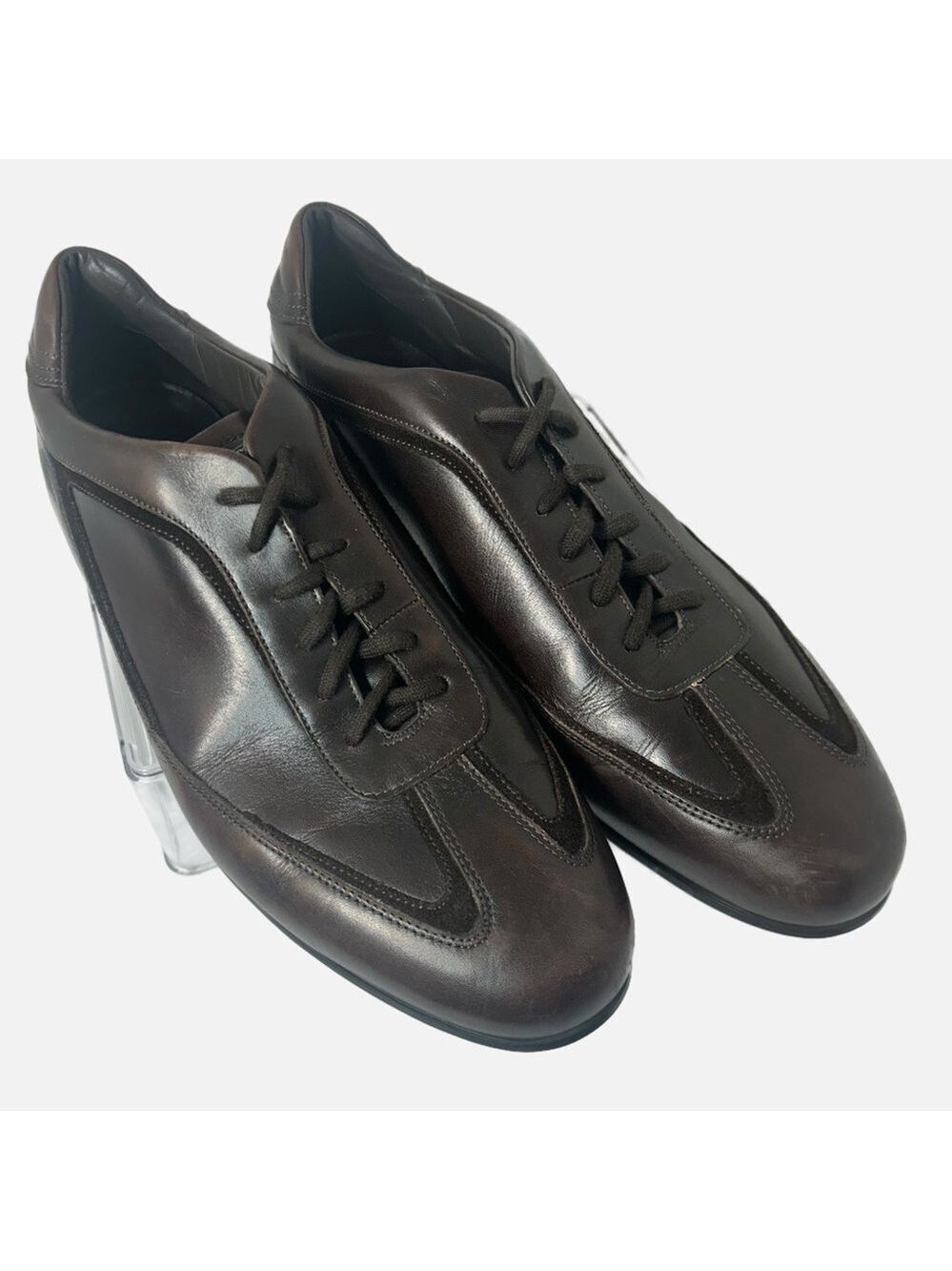 NEW Santoni Men’s Leather Calf Skin Sneakers Made in Italy 12D Chocolate Brown